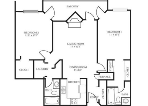 Floor plan for 2 beds, 2 baths, 1081 sqft